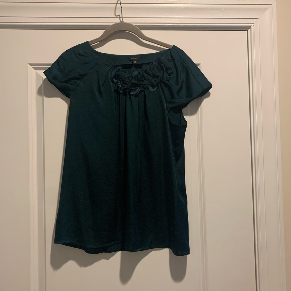 Ann Taylor Forest Green Blouse with Flowers